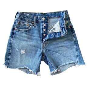 Levi's Button-Fly Raw-Hem Distressed Denim Shorts - Blue